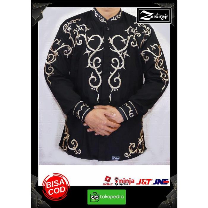 Terbaru Kemko Zanziron Koko Bordir Addhiba Keren Kemeja Pria Hitam Gold