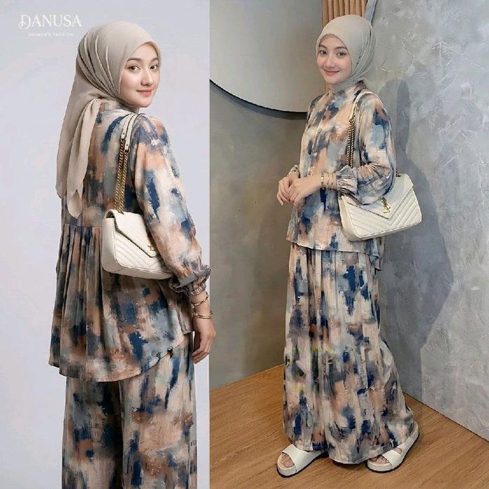 Setelan Wanita DARA SET Rayon Diamond Tunik Kulot Motif Bunga Premium LD Jumbo 120