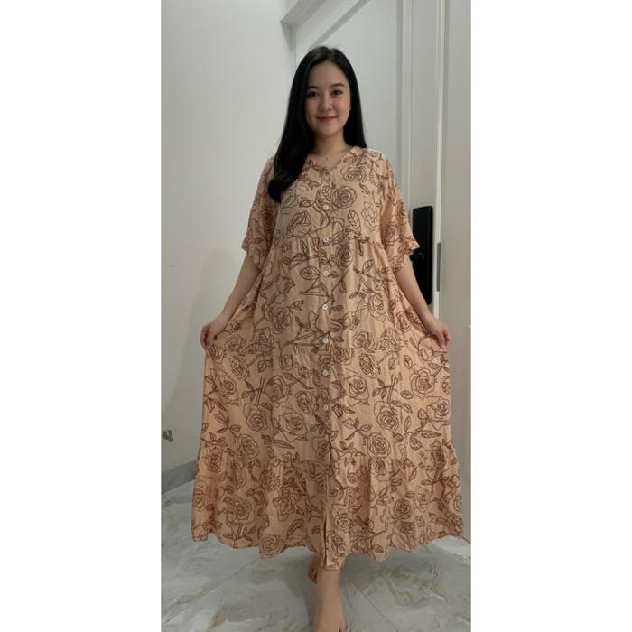 untuk BB 70-140kg LD 130/140/150/160 Full kancing daster jumbo rose DaruSy DailyWear