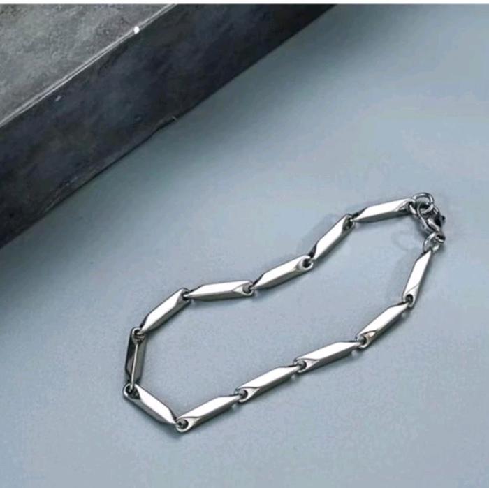 (COD) Gelang Baja Putih titanium Bracelets model padi Aksesoris