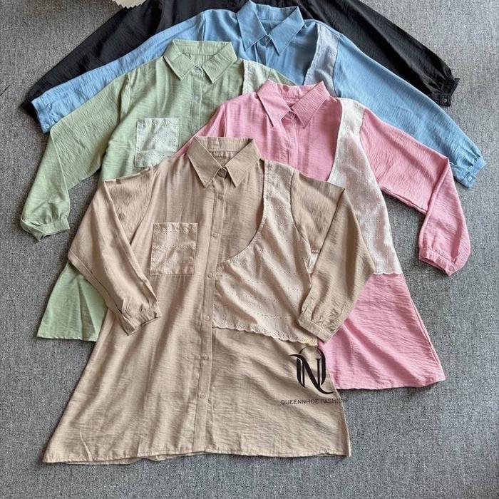 ATASAN WANITA TUNIK BAHAN POLO LINEN BROKLAT ZELLA