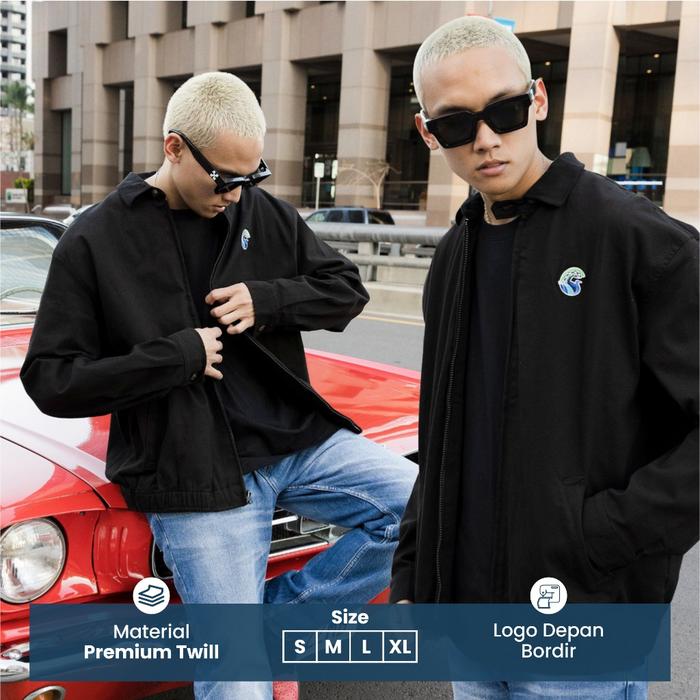Jacket Guten Inc - Jaket Trucker Pria Fraser Black Harrington Jacket Twill