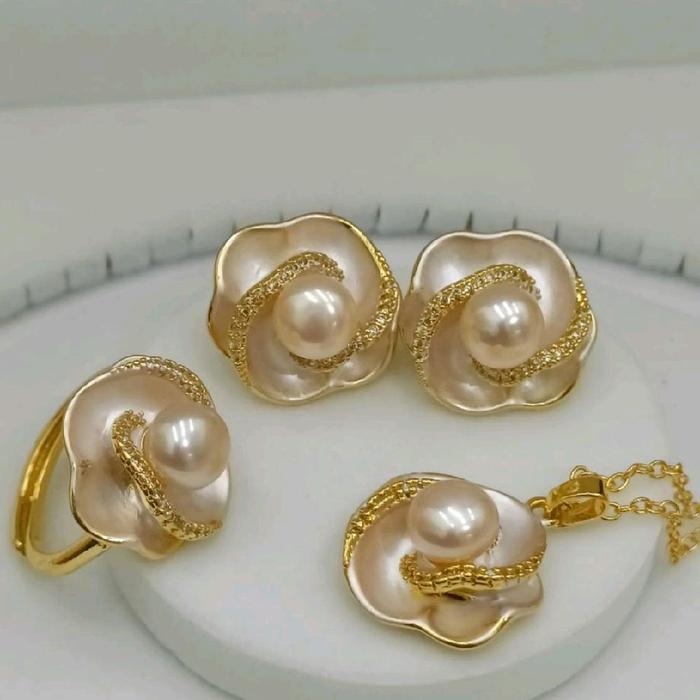 Set rhodium lapis emas mutiara lombok