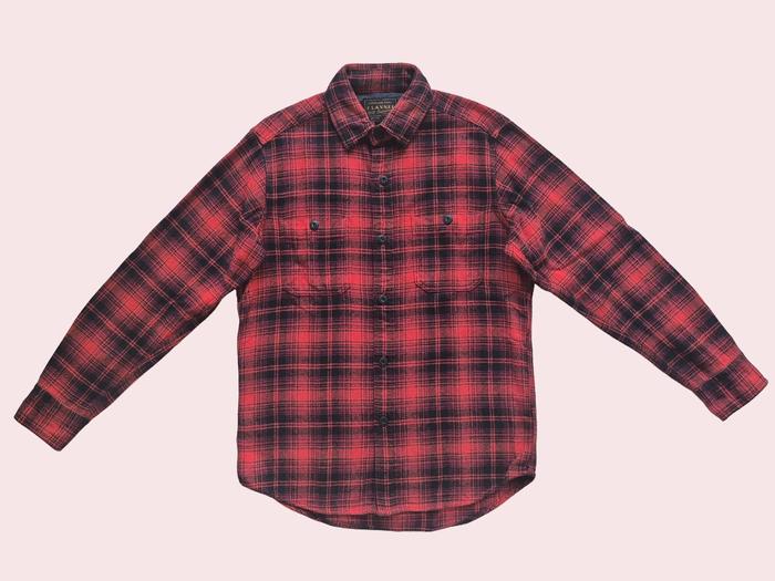 UNIQLO Flannel Checked Red Black Veterano Wool Long Sleeve Kemeja Flanel Motif Kotak-kotak Veterano