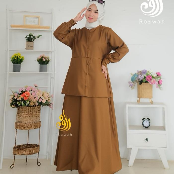 Seragam ASN wanita PNS PDH PEMDA Guru Mengajar Model Gamis Semi Rok Bahan Toyobo Premium Khaki Tua-B