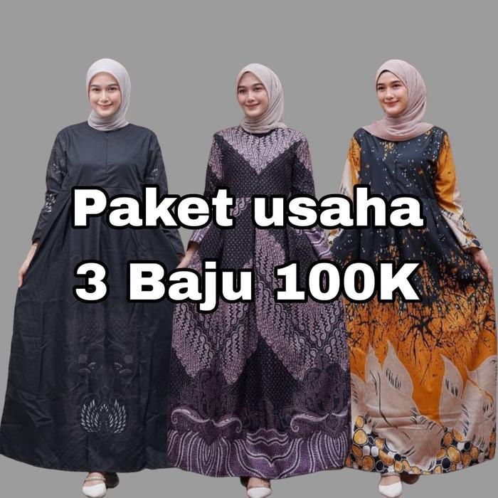 [PAKET USAHA] Gamis Batik Aswara Hitam Gamis Terbaru Gratis Ongkir0 Semua Toko cod Murah Katun Musli