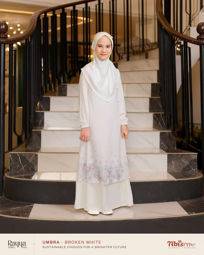 GAMIS ANAK NIBRAS RAYYA SERIES NIBRAS PRIVE UMBRA WARNA PUTIH,HITAM,CREAM