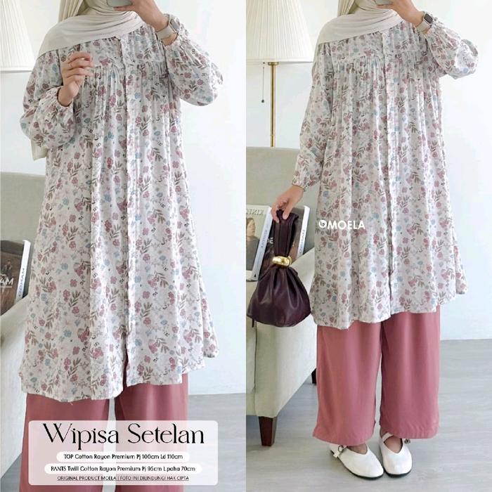 Setelan celana rayon tunik atasan motif bunga premium ori moela