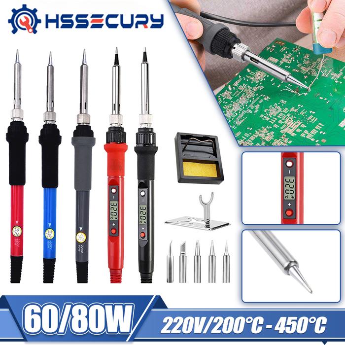 Kit Besi Solder Elektrik Digital 80W Alat Las Dapat Disesuaikan Suhu