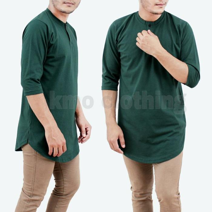 GPB Kaos Kurta Pakistan Pria Muslim Lengan 3/4 t shirt loongline