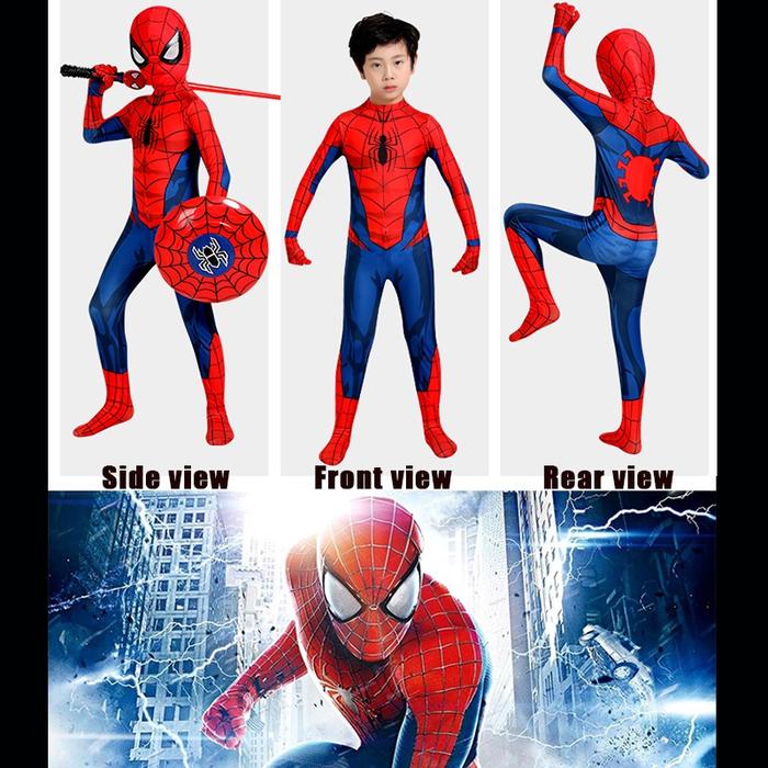 Kostum Spider-Man Anak Asli Kostum Cosplay Avengers Pahlawan Super Asli + Masker