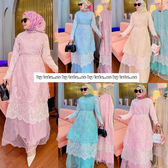 BANGKOK BY BIG CHERIES VELIA MJS DRESS GAMIS RAYA TUTU BRUKAT LACE RENDA SUSUN TAG LABEL FREE BELT M