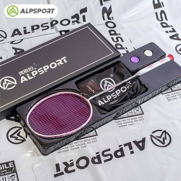 ALP DF Raket Badminton Serat Karbon, Raket Badminton 8u + Senar +