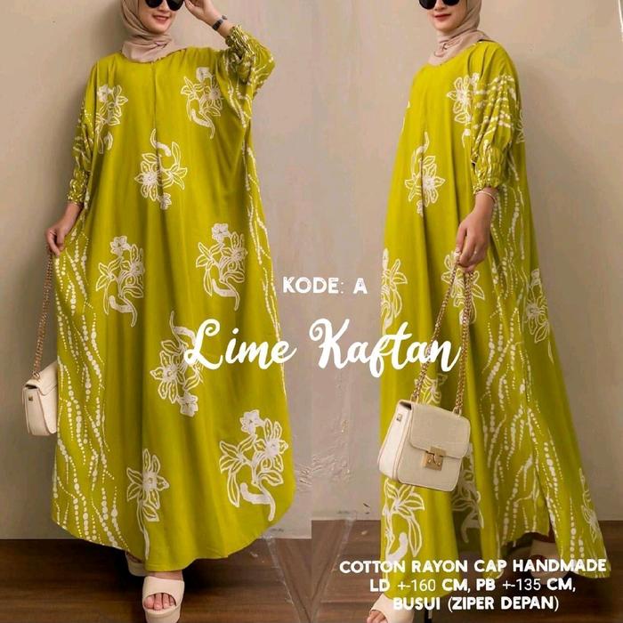 Kaftan Wanita Kaftan Dress Modern Hijab Kaftan Cap Jumbo Rayon Lime Series