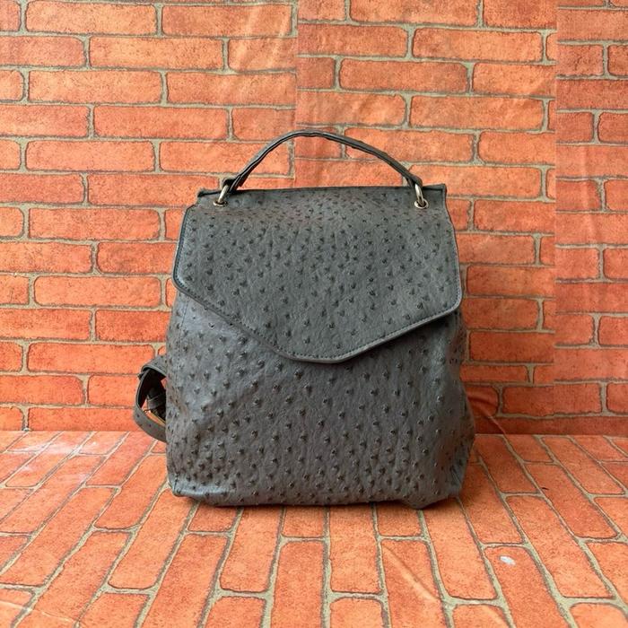TAS RANSEL FASHION WANITA KULIT MOTIF KULBUR SECOND BRANDED ABU / TAS RANSEL KULIT WANITA SECOND
