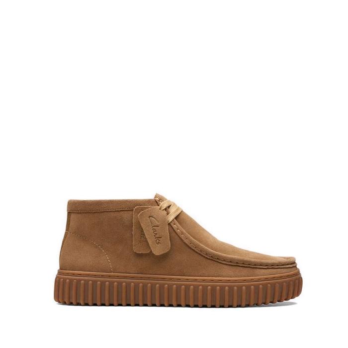 CLARKS Men's Boots Shoes Torhill Hi Suede Sepatu Boot Loafers Casual Pria Original - Dark Sand