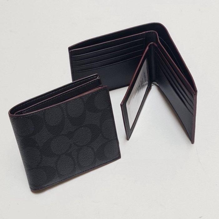 COACH WALLET MEN BLACK OXBLOOD + BOX