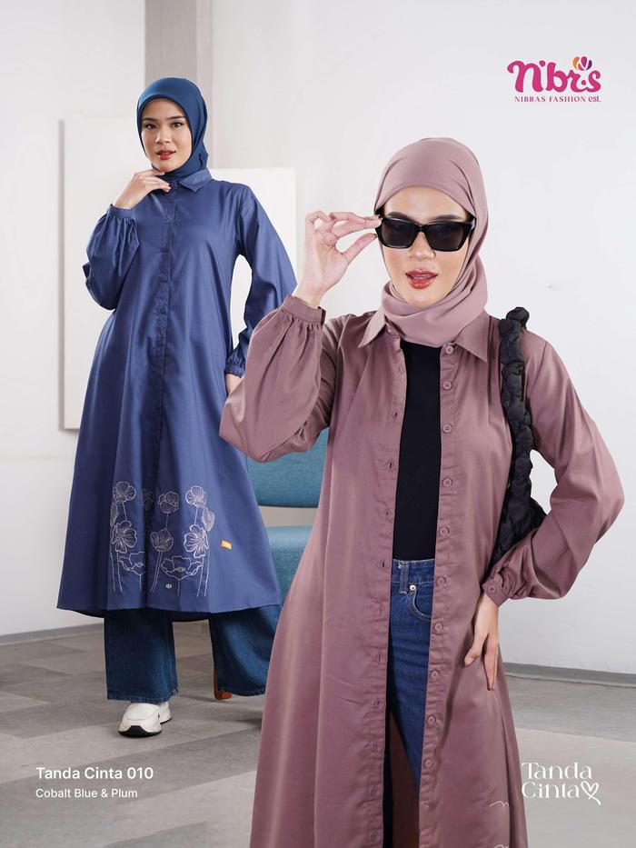 Nibras Tanda Cinta 010 Blue Navy Biru Tua Plum Ungu Tua Burgundy Baju Atasan Blouse Bahan Katun Dobb
