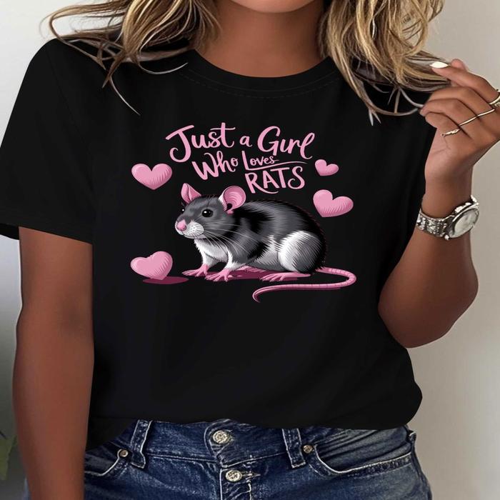 Plus Size, Wo's Plus Size "Just a Who Loves Ra" T-Shirt - Rat Lover Gift, Short Sve Crew Neck Casual