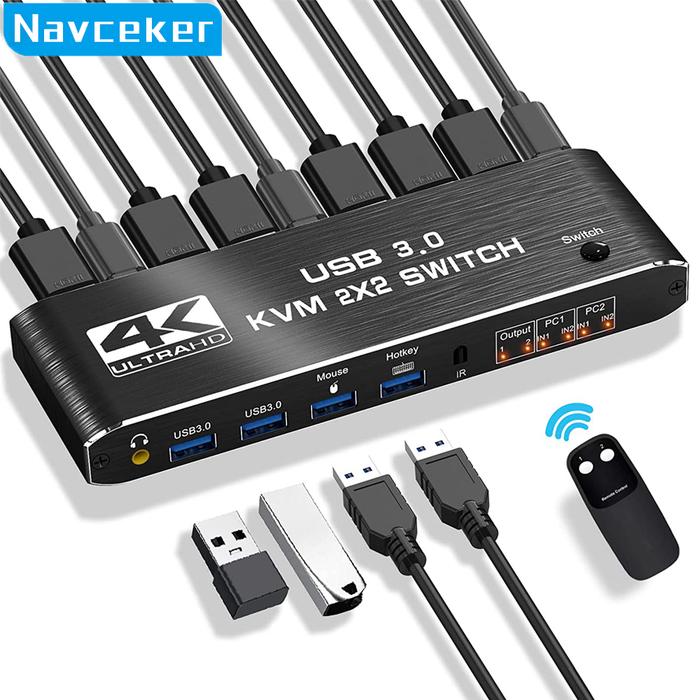 Dual Monitor HDMI KVM Switch 2X2 USB 3.0/2.0 4K 60Hz Extended Display HDMI KVM Switch 2 Monitors 2 C