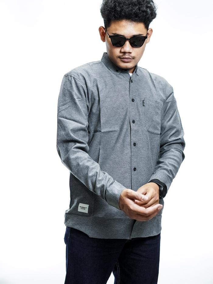 KEMEJA LENGAN PANJANG - GLOARMY - DARK GREY - PRIA - CASUAL - POLOS
