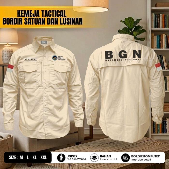 kemeja tactical sppg baju pdh tactical bgn free bordir nama dan jabatan biru muda lengan panjang