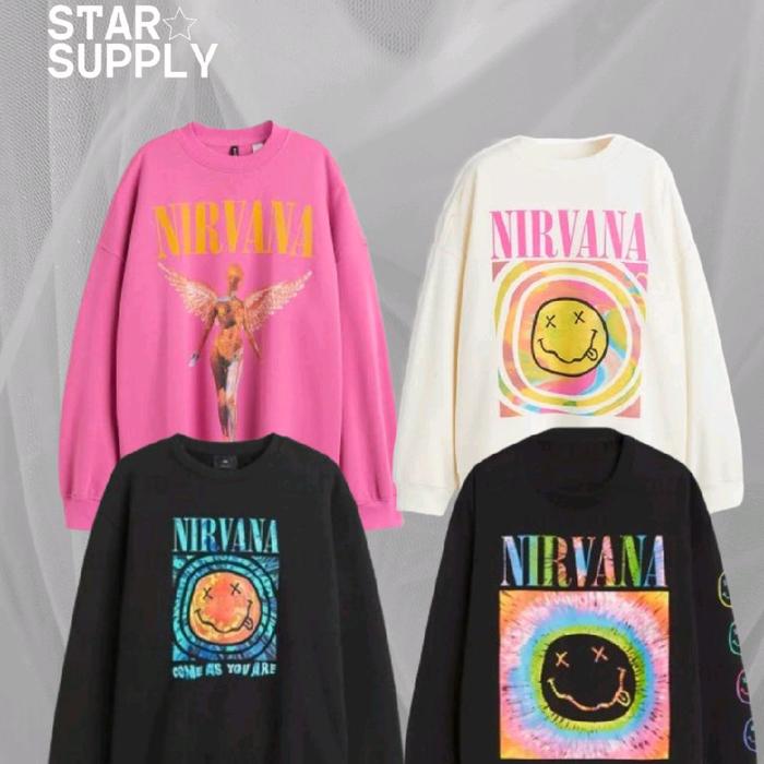 Crewneck Sweater Nirvana smile rainbow/nirvana pink/nirvana black Nyaman Wanita