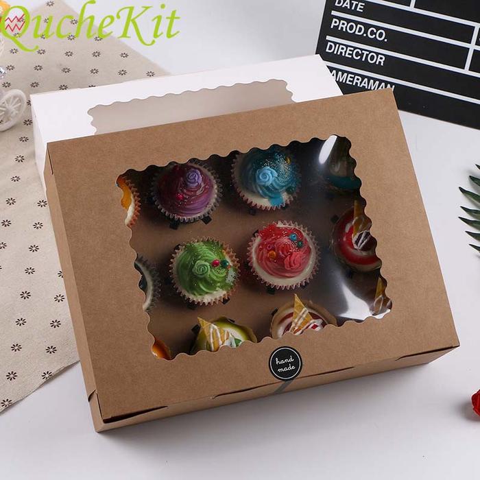 5pcs 12 Cup Muffin Cupcake Box With Cake Tray Kraft Paper Cake Box