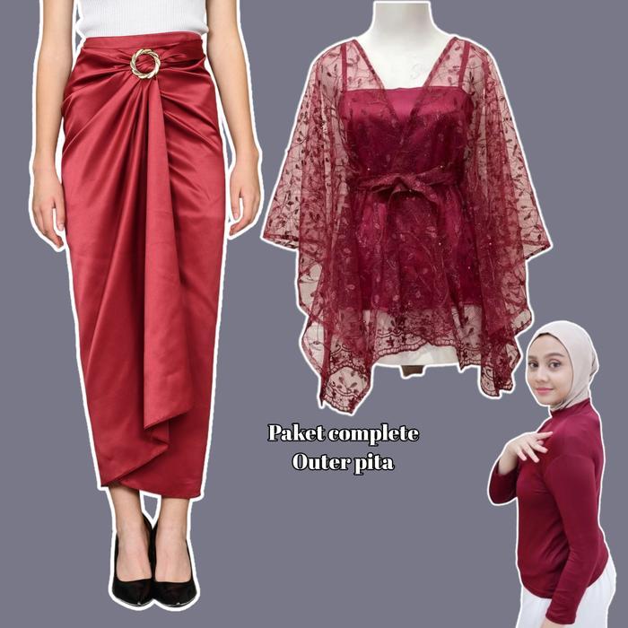 Setalan Outer Brokat Cape Brokat Crop Kondangan Pesta Brokat Seragam Bridesmaid 2024 Setelan Wanita