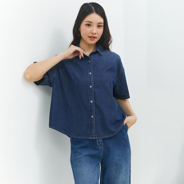 Geela Official - Gantari Dark Ue Denim Shirt (G.1533) | Kemeja Wanita