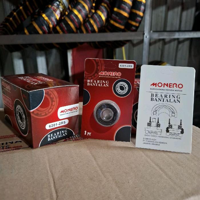 [1 DUS/10 PCS] BEARING / LAHER RODA DEPAN 6201 2RS ORIGINAL MONERO leheran ban lengkap