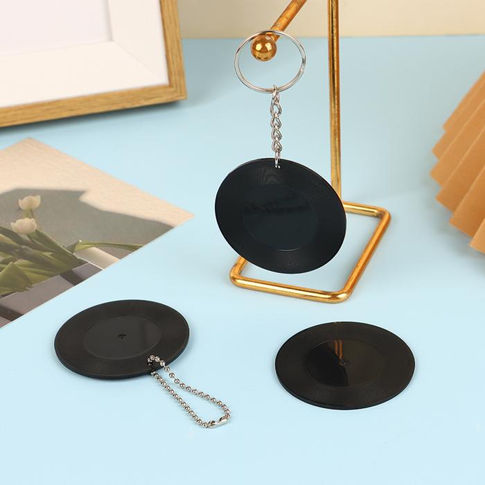 Vintage Mini Black Blank CD Keychain Retro Blank Kpop Album Keyring DIY Backpack Pendant Key Holder 