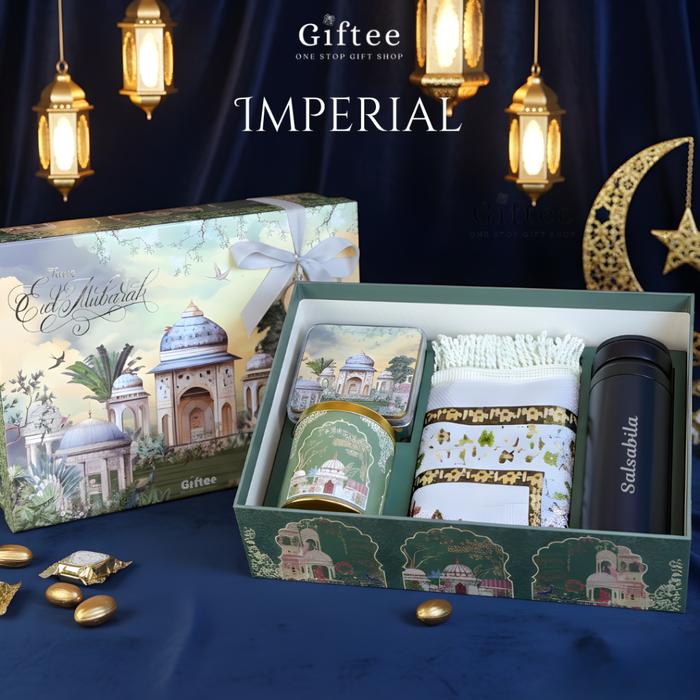 HAMPERS LEBARAN IMPERIAL EXCLUSIVE HARD BOX TUMBLER GRAFIR CUSTOM SAJADAH COOKIES KADO IDUL FITRI