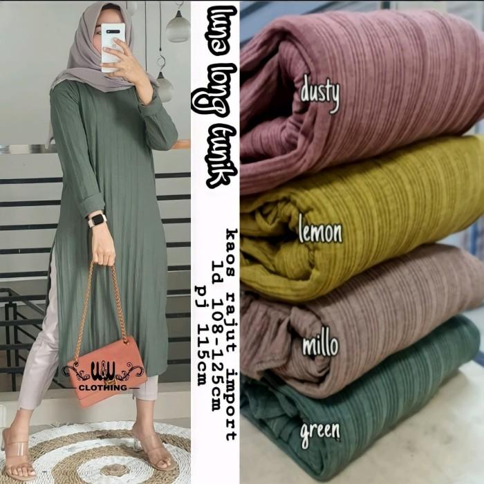 long tunik wanita terbaru luna kaos rajut tebal simpel melar