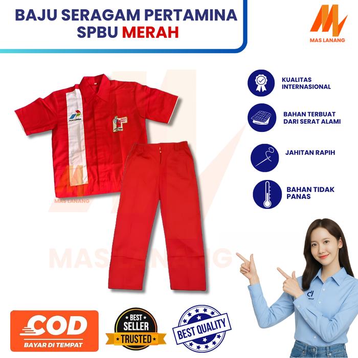 SET SERAGAM SPBU | BAJU PERTAMINA | SERAGAM KERJA PERTAMINA Bordir Celana Merah Safety Wearpack Sete