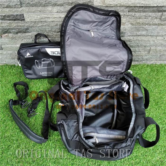 Terlaris Packable Duffle Bag Eiger Layover 30 Black 910005602 Folded Duffle 30L Traveling High Quali