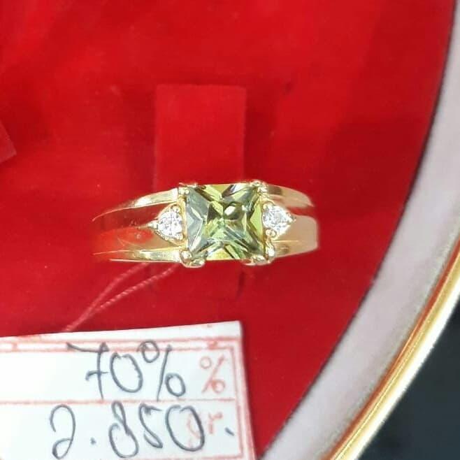 CL505F318F CINCIN EMAS KUNING PERMATA KRISTAL HIJAU SWAROVSKI ANTIK