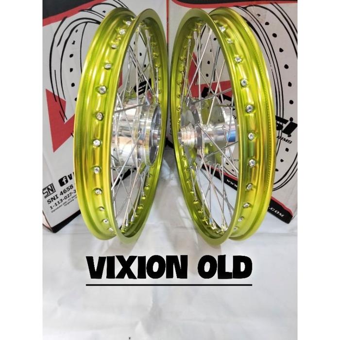 Velg Jari Jari Ring 17 140 X 140 Merk Rossi Untuk Motor Vixion Old Hijau Lemon Satu Set Sepasang