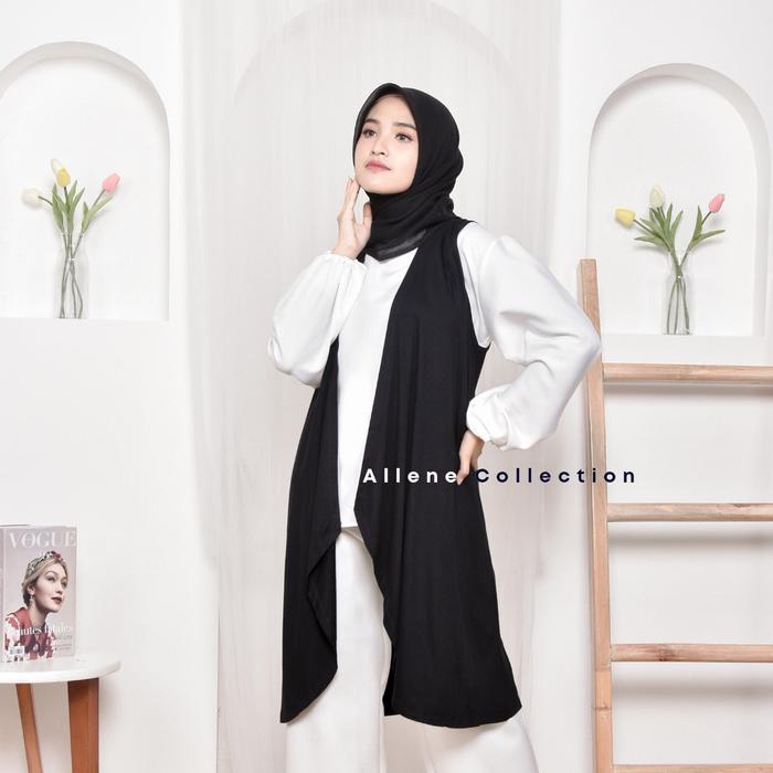 Promo LONG CARDIGAN TANPA LENGAN OUTER KUTUNG PUTIH JUMBO PREMIUM SPANDEK DEWASA MURAH
