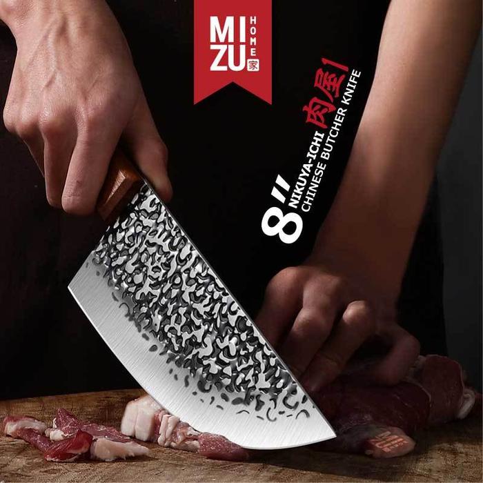 MIZU NIKUYA-ICHI 8" Chinese Butcher Knife Stainless Steel Pisau Daging Piso Tulang Golok Masak Dapur