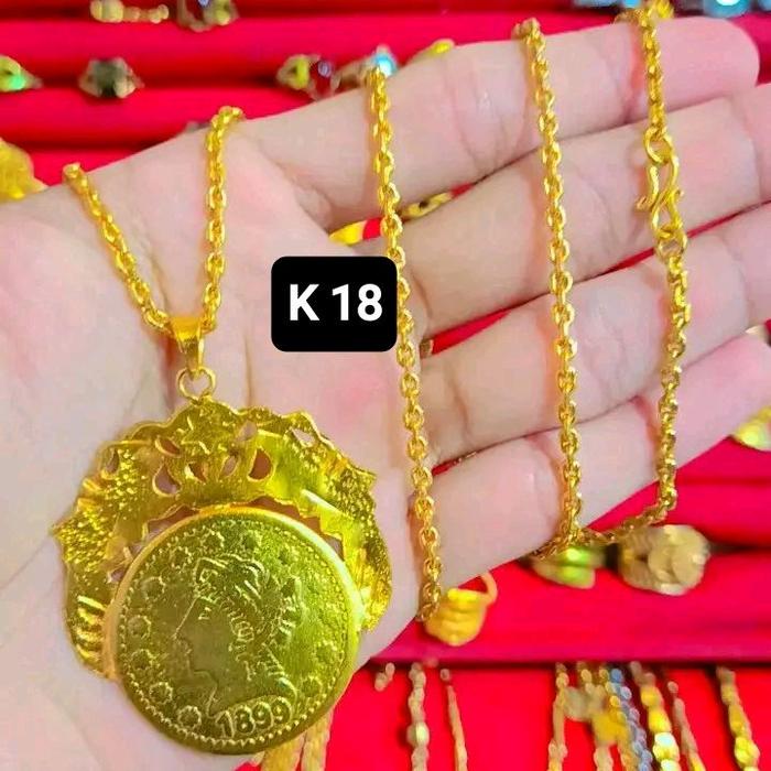 kalung Ringgit koin lapis emas balut kristal premium