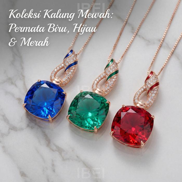 IK77  Kalung liontin persegi besar bergaya Eropa dan Amerika berwarna biru tua mewah serbaguna denga