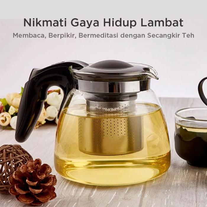 Teko Kaca Teh Kopi Dengan Saringan 900ml Teko Kaca Tea Pot Elegan