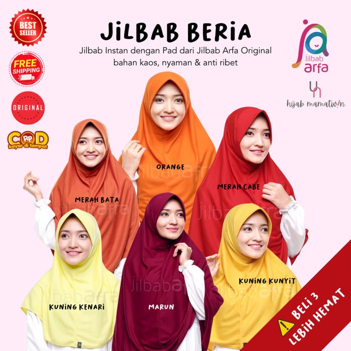 ◤Kerudung◢ Beria Bergo Pad Topi Red Series Merah Marun Maroon Bata Cabe Oranye Kuning Kenari Kuning 