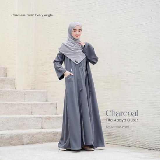 Charcoal  Tifa Abaya Outer BY You Glow Fashion Abaya Turki Model Terbaru Lebaran Syar i Airflow Gami