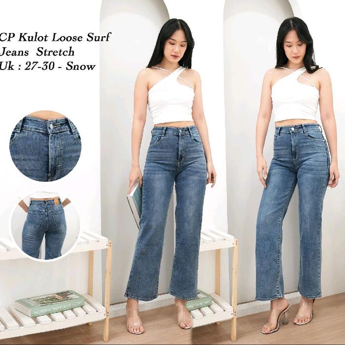 CP Kulot Loose Surf Jeans Stretch Uk 27-30 Snow Celana Jeans Wanita Nyaman dan Fleksibel