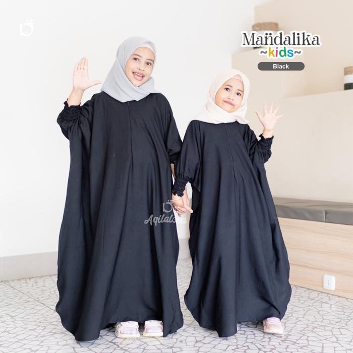 AQILALOVA Mandalika Kids Kaftan Baju Anak Perempuan Gamis Muslim Bahan Twill Adem Simple Polos