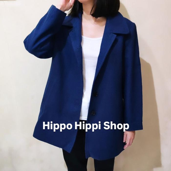 Blazer Jaket Outer Luaran Wool Jumbo Big Size Wanita Biru Elektrik