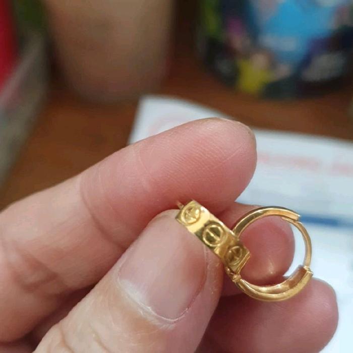 Anting jepit balok emas muda 375 8k mas asli murah motif ukir