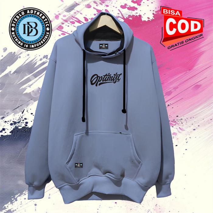 Hoodie DIZBLU Sweater Pria Wanita Denim List Sablon Optimis Bisa Cod Original Premium Distro Bandung